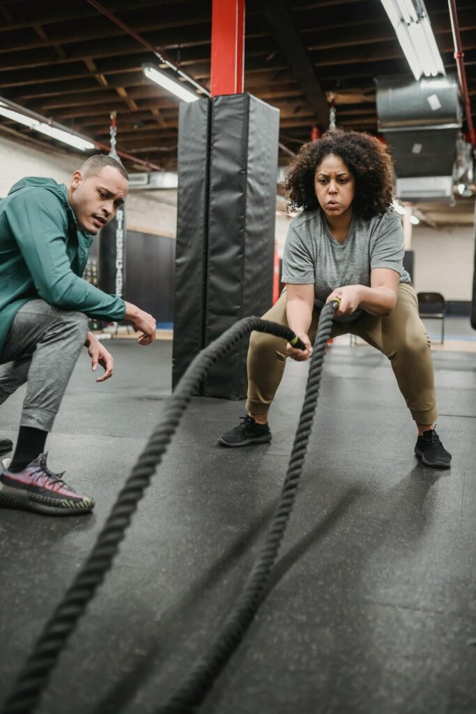 A woman exercising with rope